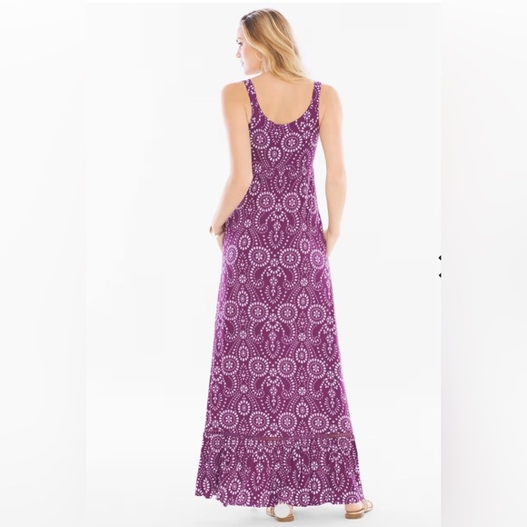 Soma Soft Jersey Tiered Hem Sleeveless Maxi Dress Serenata Eyelet Henna Plum - Picture 3 of 16